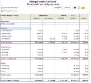 Récapitulatif par catégorie vente DeviSOC logiciel de métrés