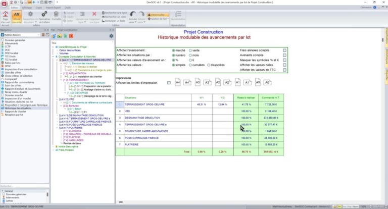 Tableau des prix avancement de chantier - DeviSOC