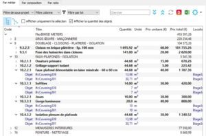 Chiffrage des projets JustBIM logiciel de métrés et de chiffrage