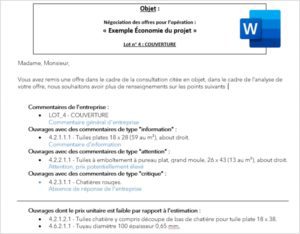 Rapport de commentaires DeviSOC logicel de métrés