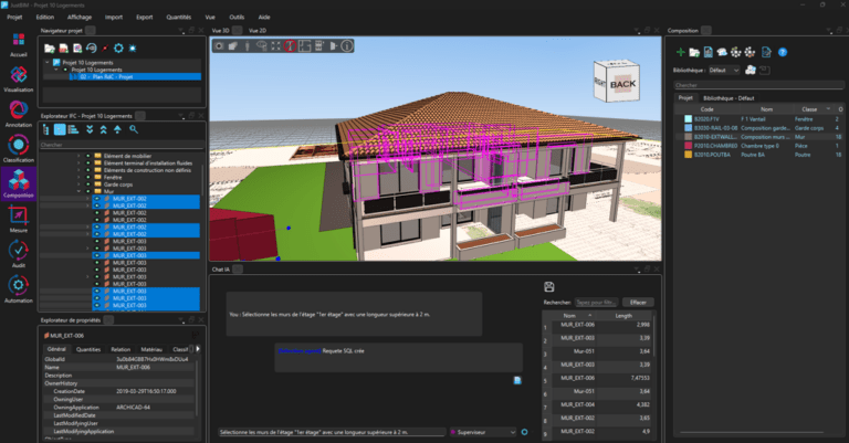 Sélectionne les murs du RDC supérieurs à 2m