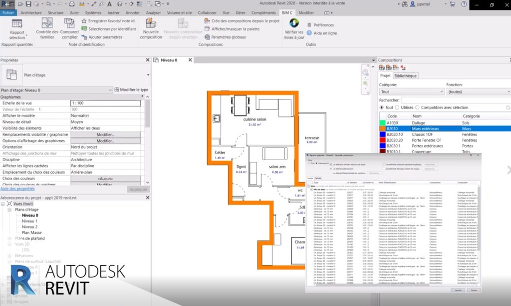 Analyse et calcul de quantités plugin BIM C