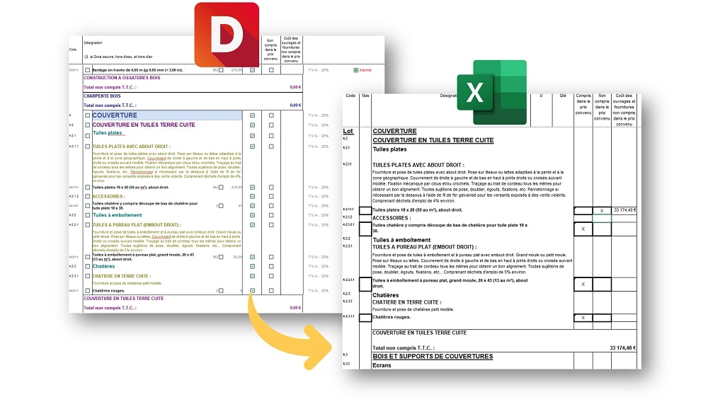 Export Excel notice descriptive DeviSOC logiciel de métrés