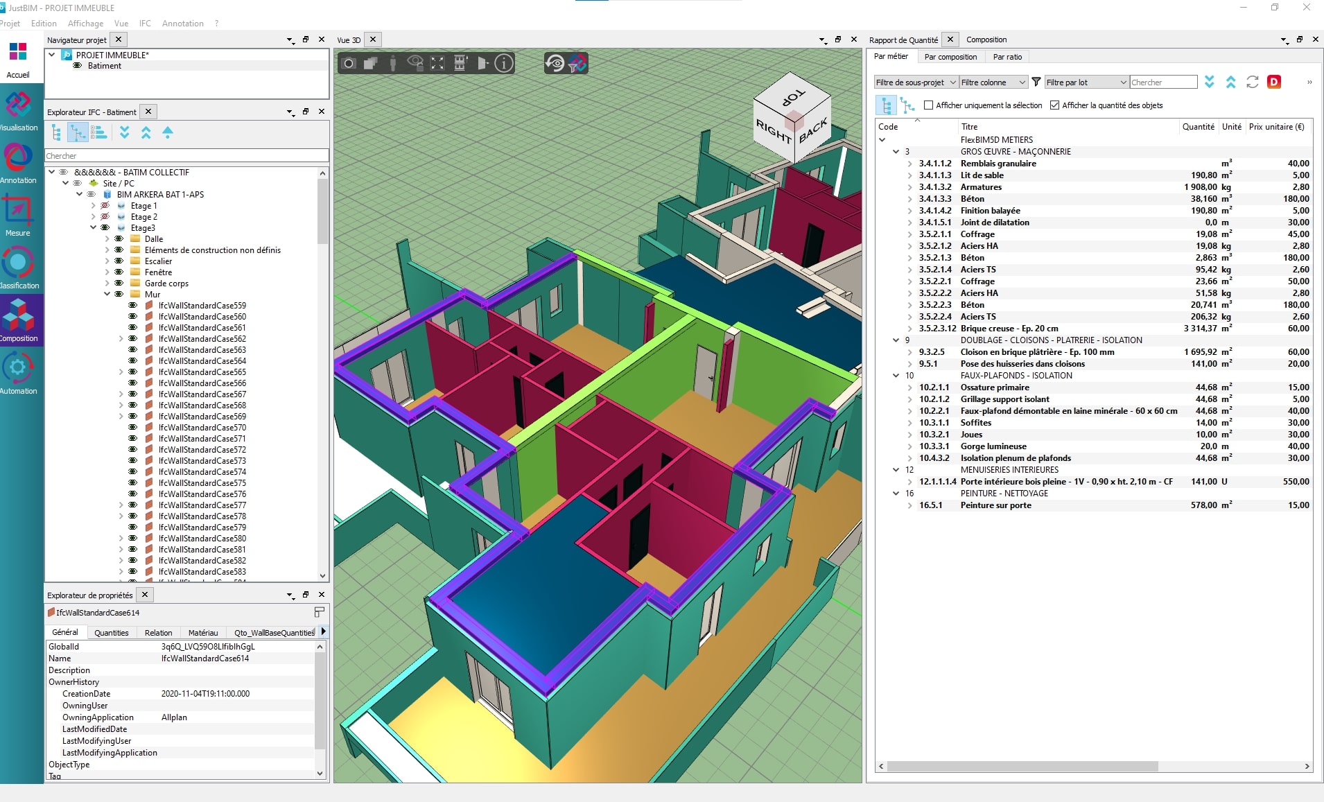 Compositions sur JustBIM logiciel de métrés et de chiffrage