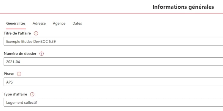 Données générales DeviSOC logiciel de métrés